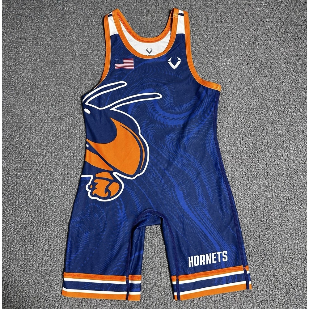 Vantage Hornets HWC Youth XL (YXL) Wrestling Singlet Blue Orange